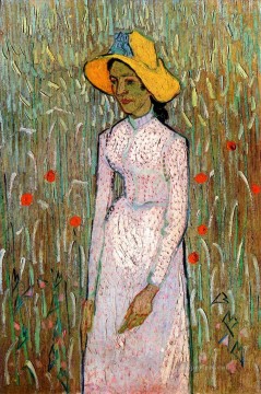  Background Oil Painting - Young Girl Standing Against a Background of Wheat Vincent van Gogh